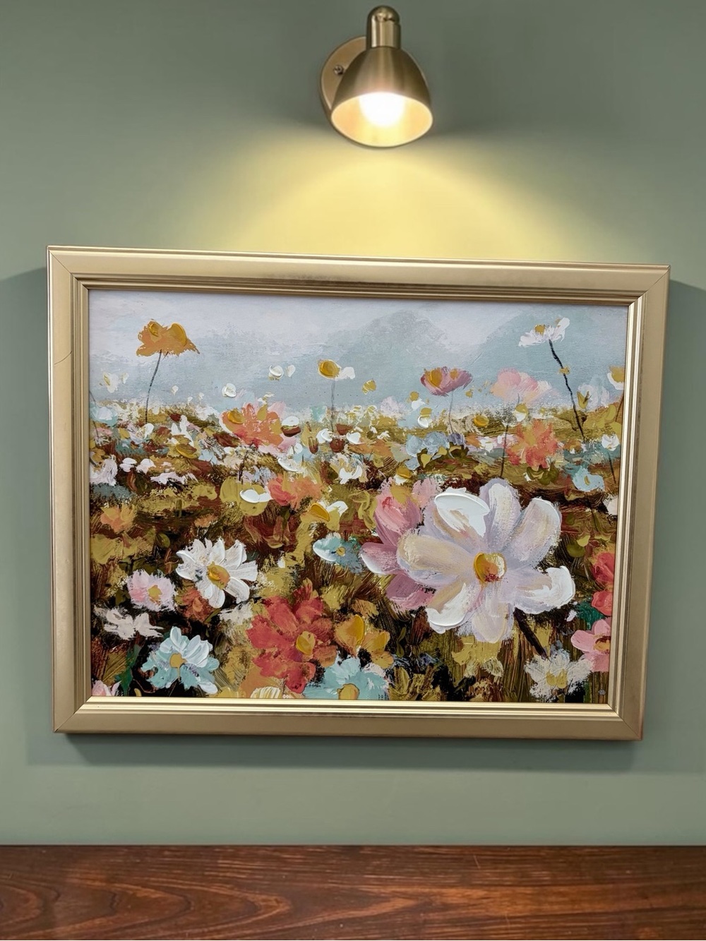 Floral Field Canvas Art - Pink, White & Gold Accents